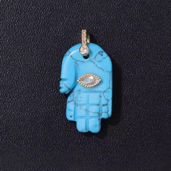 Turquoise Hand Hamsa Stone Pendant Charm - Picture 6 of 7